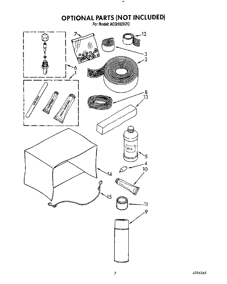 OPTIONAL Diagram and Parts List for ACQ102XZ0  Whirlpool Air Conditioner