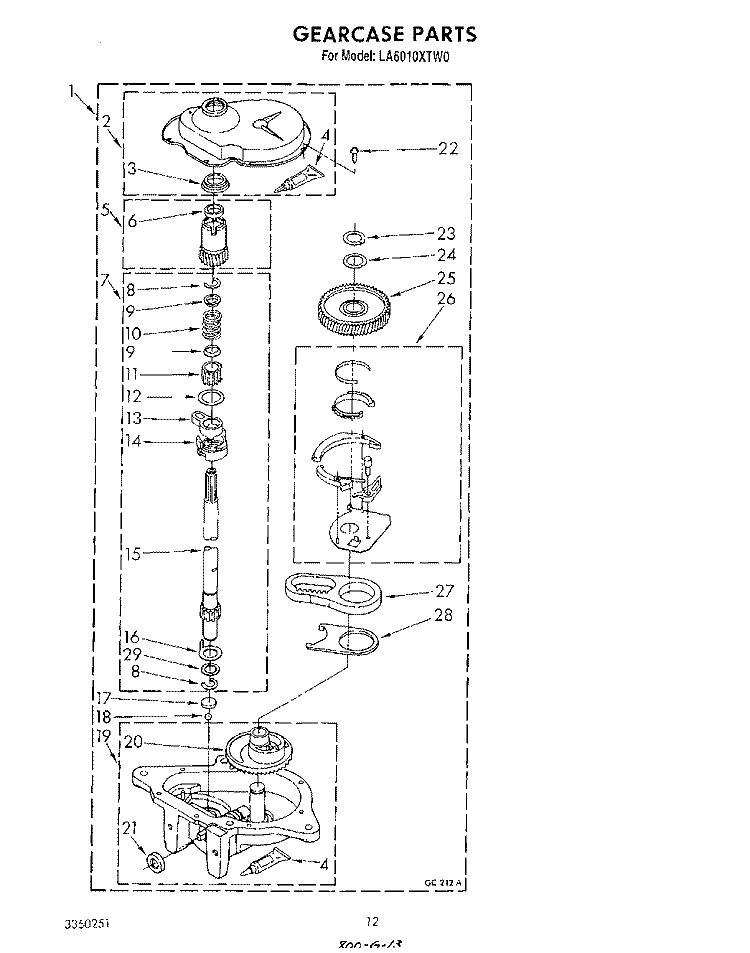 GEARCASE Diagram and Parts List for LA6010XTM0  Whirlpool Washer