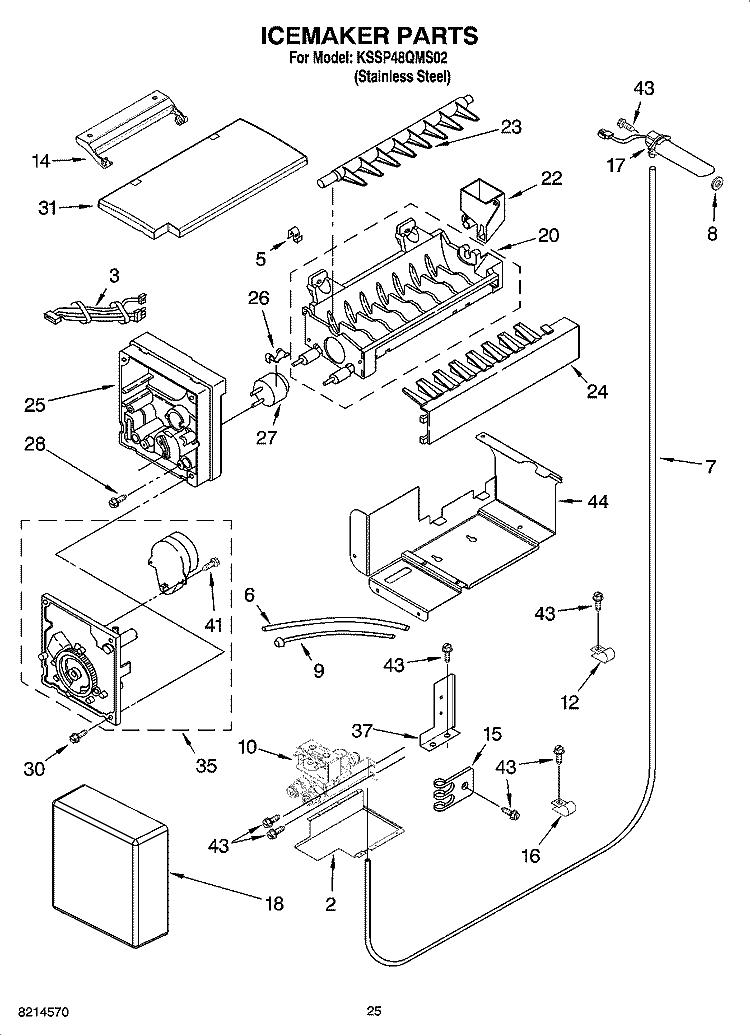 ICEMAKER PARTS Diagram and Parts List for KSSP48QMS02  KitchenAid Refrigerator