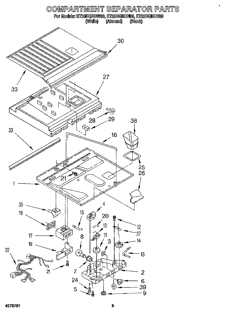 COMPARTMENT SEPARATOR Diagram and Parts List for ET25DQRDB00  Whirlpool Refrigerator