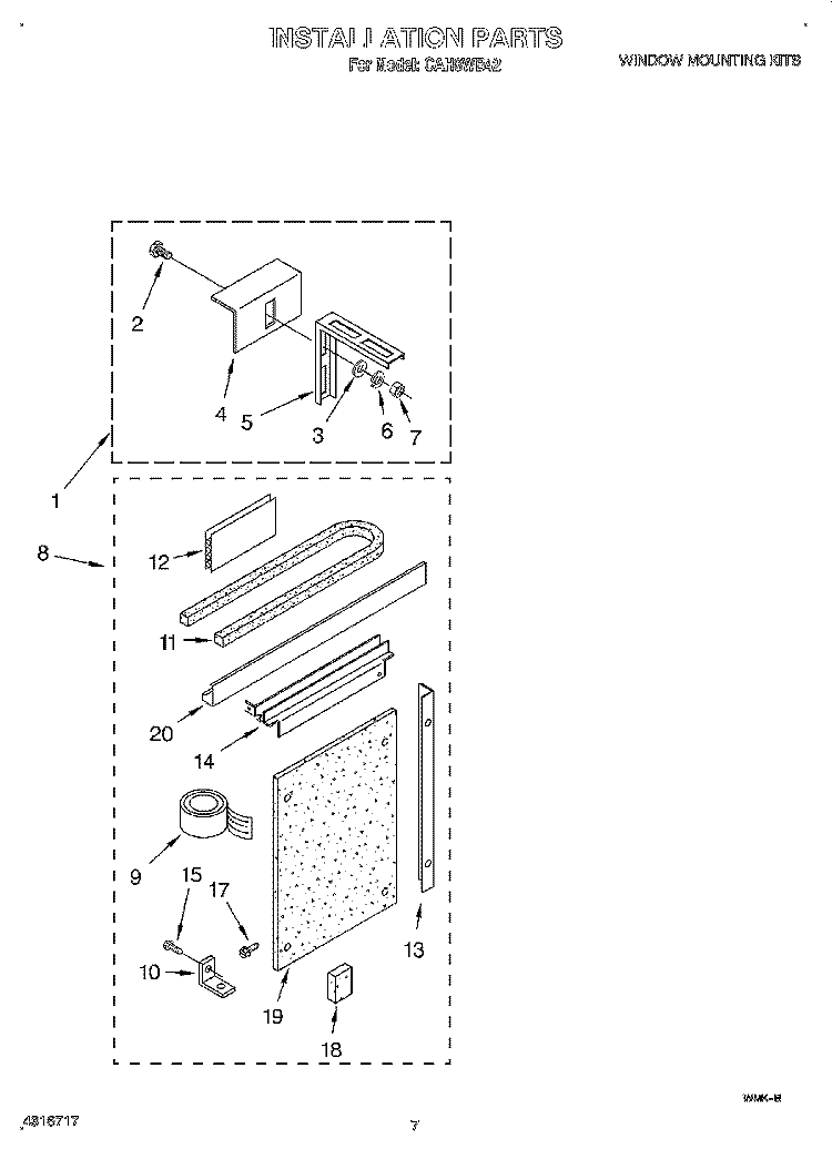 INSTALLATION Diagram and Parts List for CAH8WB42  Crosley Air Conditioner
