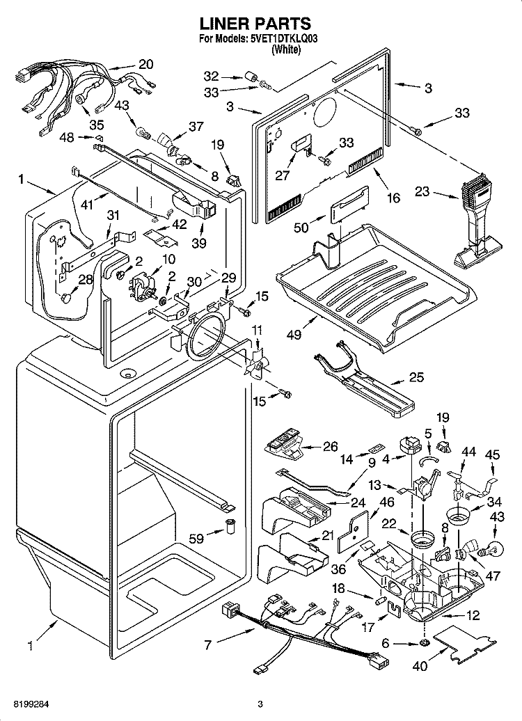 LINER PARTS Diagram and Parts List for 5VET1DTKLQ03  Whirlpool Refrigerator