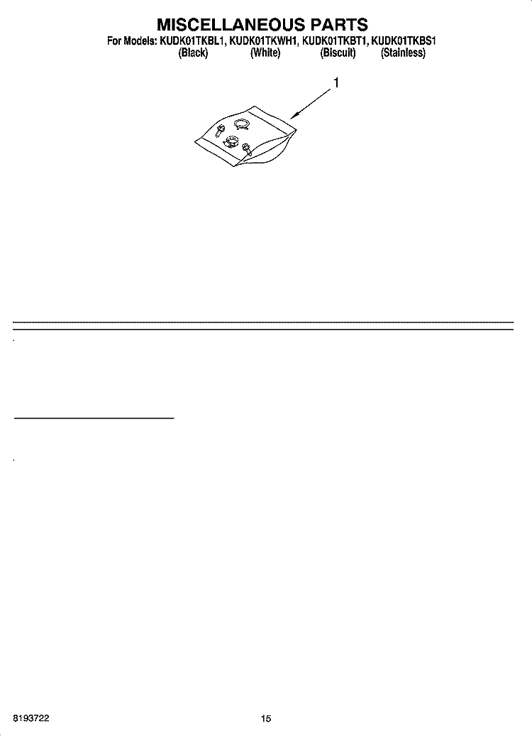 MISCELLANEOUS PARTS OPTIONAL PARTS (NOT INCLUDED) Diagram and Parts List for KUDK01TKBT1  KitchenAid Dishwasher