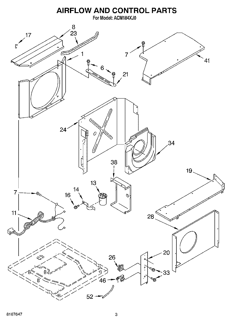 AIRFLOW AND CONTROL Diagram and Parts List for ACM184XJ0  Whirlpool Air Conditioner