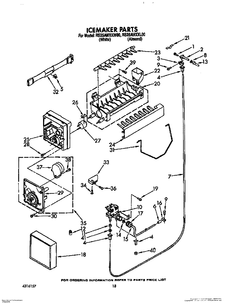ICEMAKER, LIT/OPTIONAL Diagram and Parts List for RS25AWXXW00  Roper Refrigerator