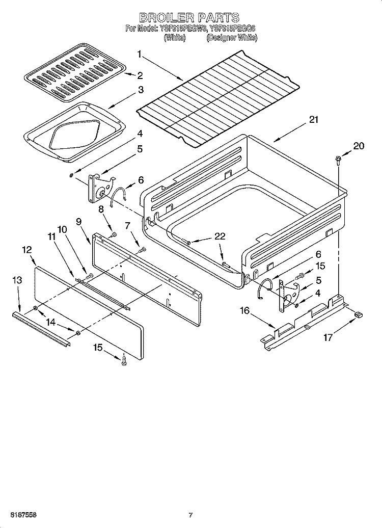 BROILER PARTS Diagram and Parts List for YSF315PEGW6  Whirlpool Range