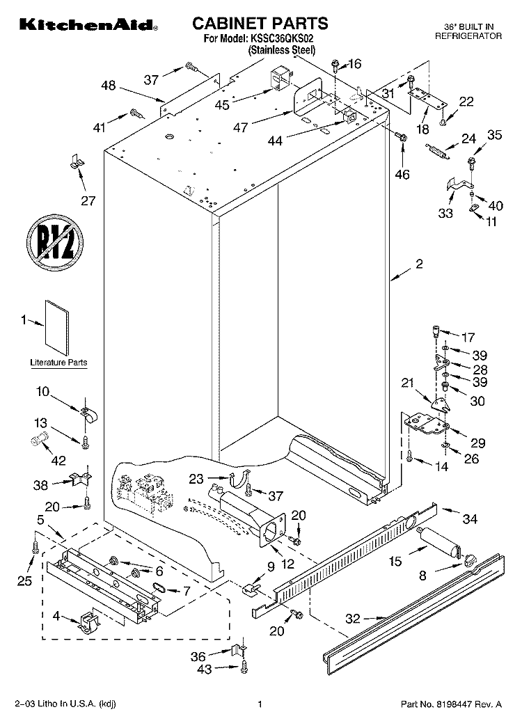 CABINET PARTS Diagram and Parts List for KSSC36QKS02  KitchenAid Refrigerator