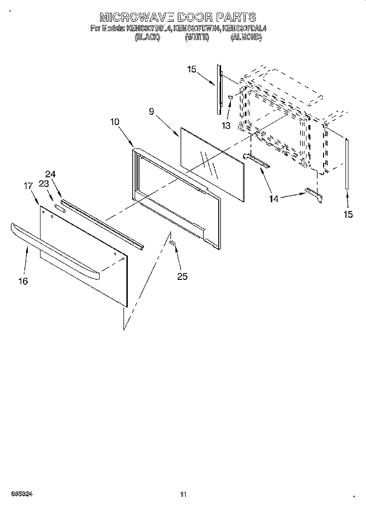 MICROWAVE DOOR, OPTIONAL Diagram and Parts List for KEMS307DBL4  KitchenAid Microwave Oven Combo