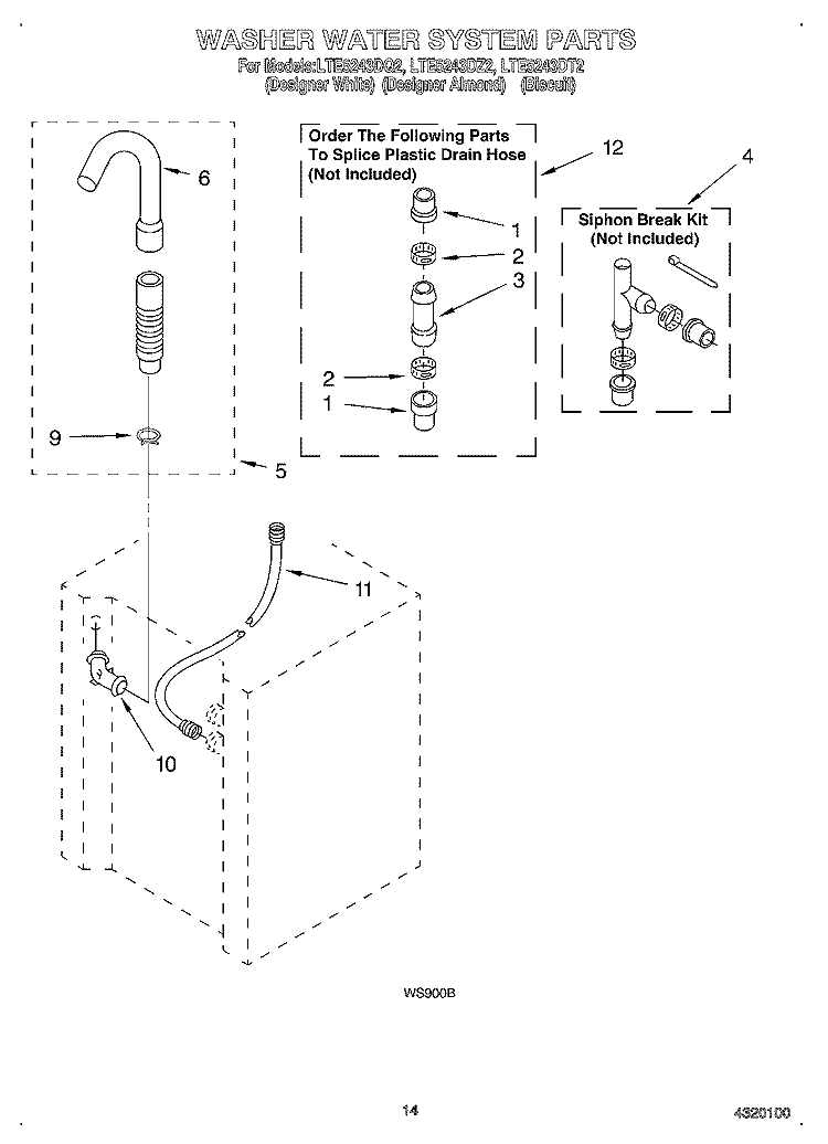 WASHER WATER SYSTEM Diagram and Parts List for LTE5243DQ2  Whirlpool Washer Dryer Combo