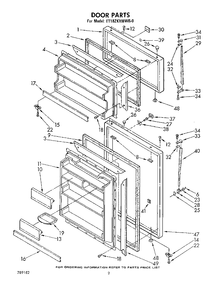 DOOR Diagram and Parts List for ET18ZKXMWR0  Whirlpool Refrigerator