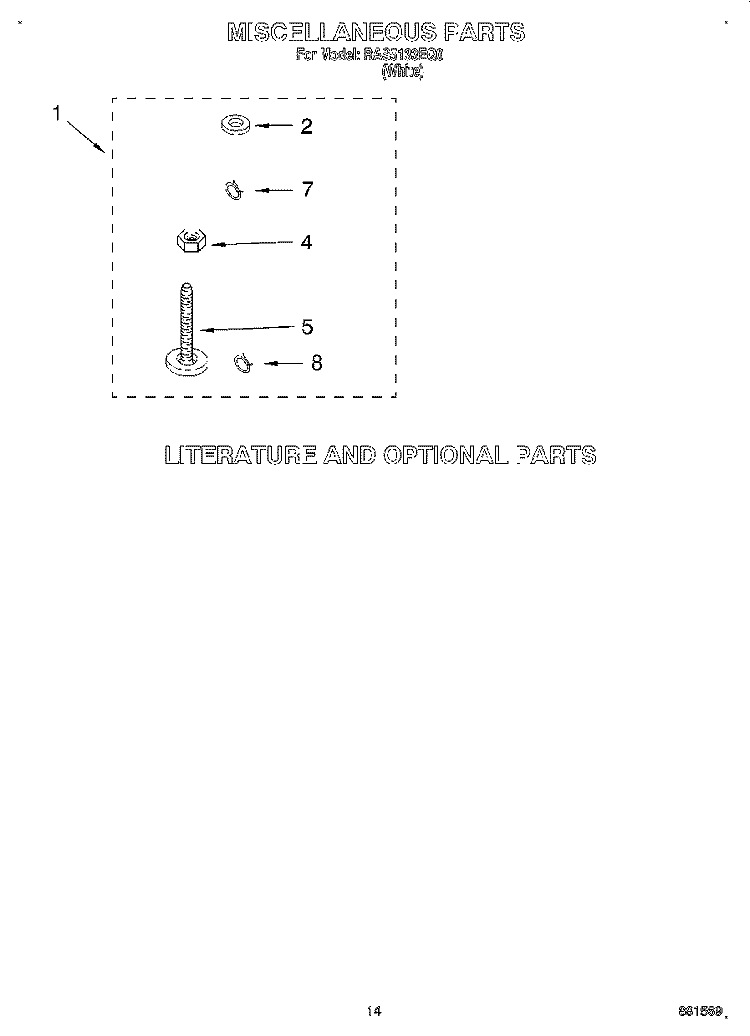 MISCELLANEOUS, LIT/OPTIONAL Diagram and Parts List for RAS5133EQ0  Roper Washer