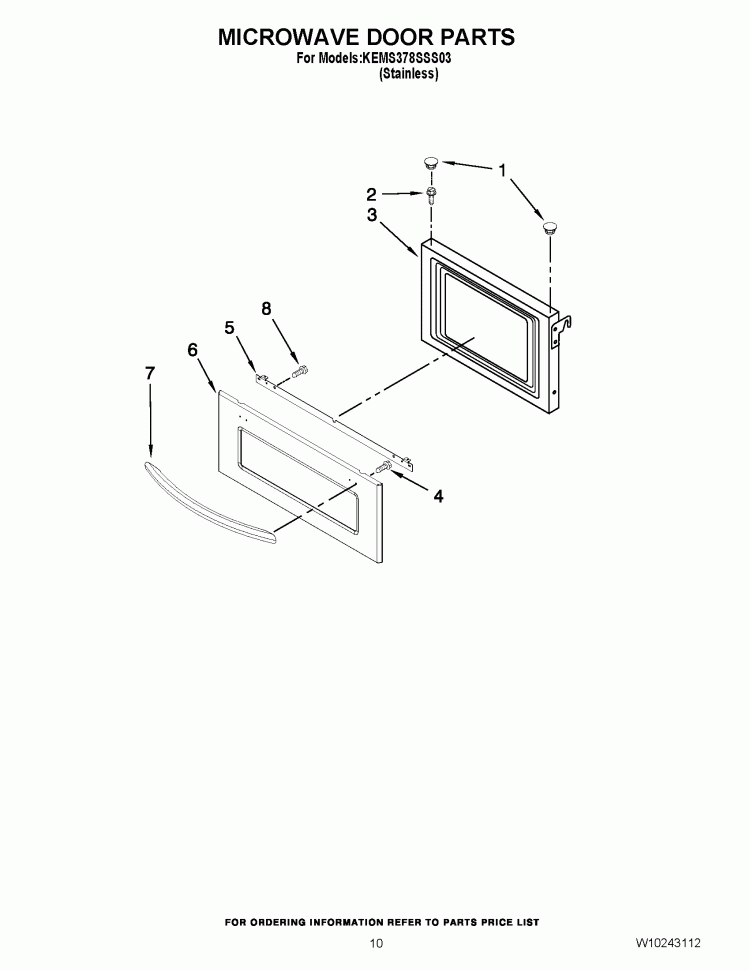 MICROWAVE DOOR PARTS Diagram and Parts List for KEMS378SSS03  KitchenAid Microwave Oven Combo
