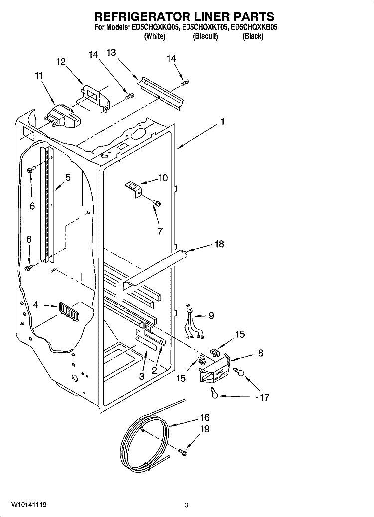 REFRIGERATOR LINER PARTS Diagram and Parts List for ED5CHQXKQ05  Whirlpool Refrigerator