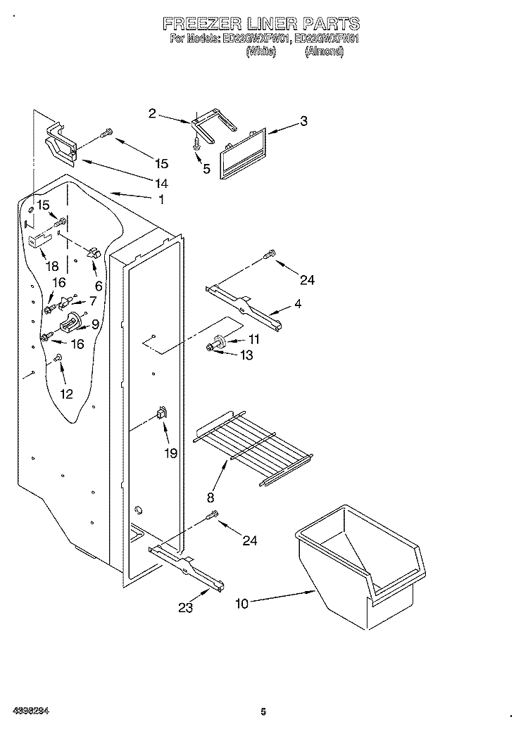 FREEZER LINER Diagram and Parts List for ED22GWXFW01  Whirlpool Refrigerator