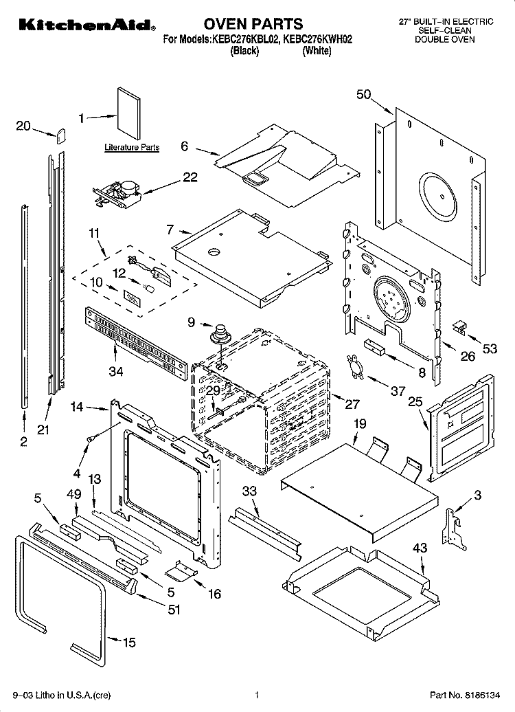 OVEN PARTS Diagram and Parts List for KEBC276KBL02  KitchenAid Wall Oven