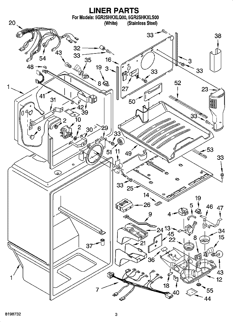 LINER PARTS Diagram and Parts List for 5GR2SHKXLS00  Whirlpool Refrigerator