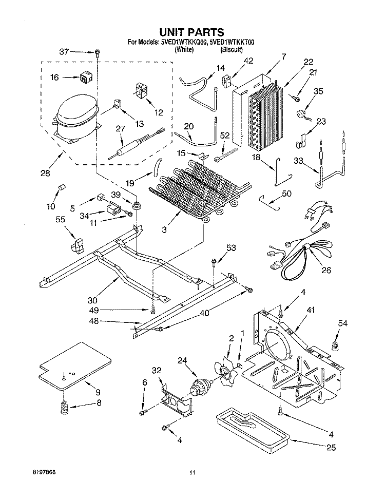 UNIT Diagram and Parts List for 5VED1WTKKQ00  Whirlpool Refrigerator