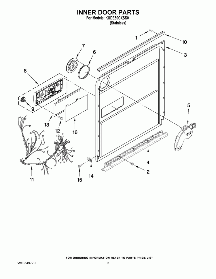 INNER DOOR PARTS Diagram and Parts List for KUDE50CXSS0  KitchenAid Dishwasher