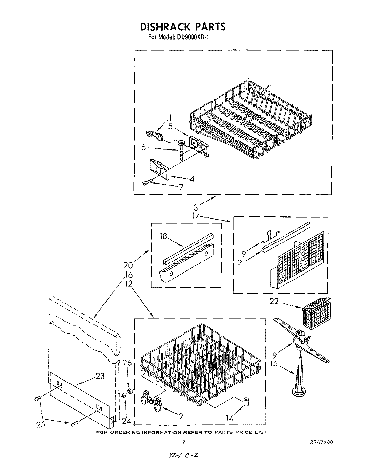 DISHRACK Diagram and Parts List for DU9000XR1  Whirlpool Dishwasher