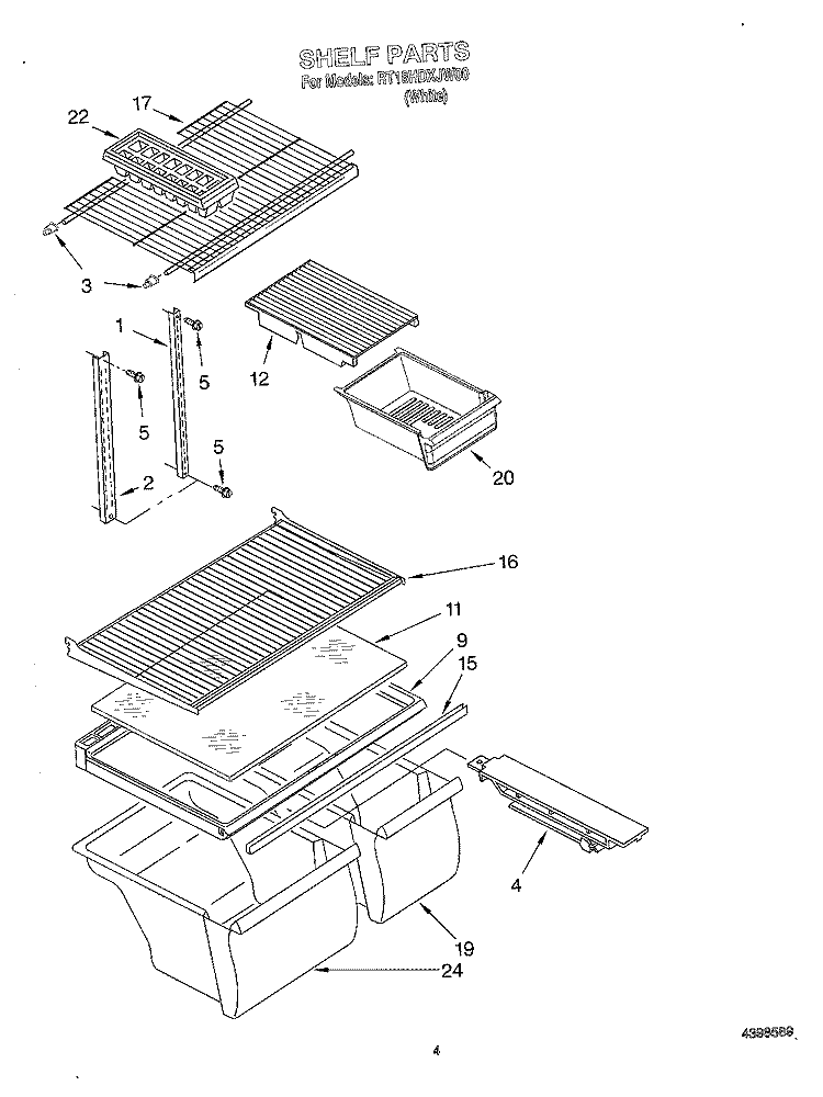 SHELF Diagram and Parts List for RT18HDXJW00  Roper Refrigerator