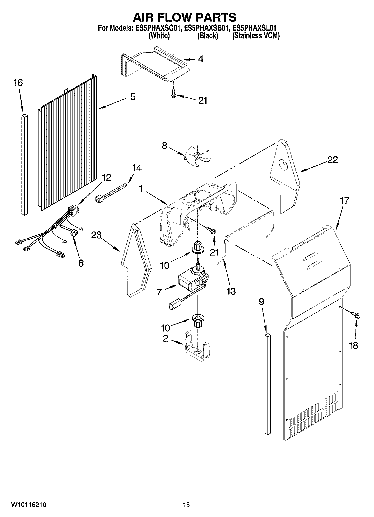 AIR FLOW PARTS Diagram and Parts List for ES5PHAXSB01  Whirlpool Refrigerator