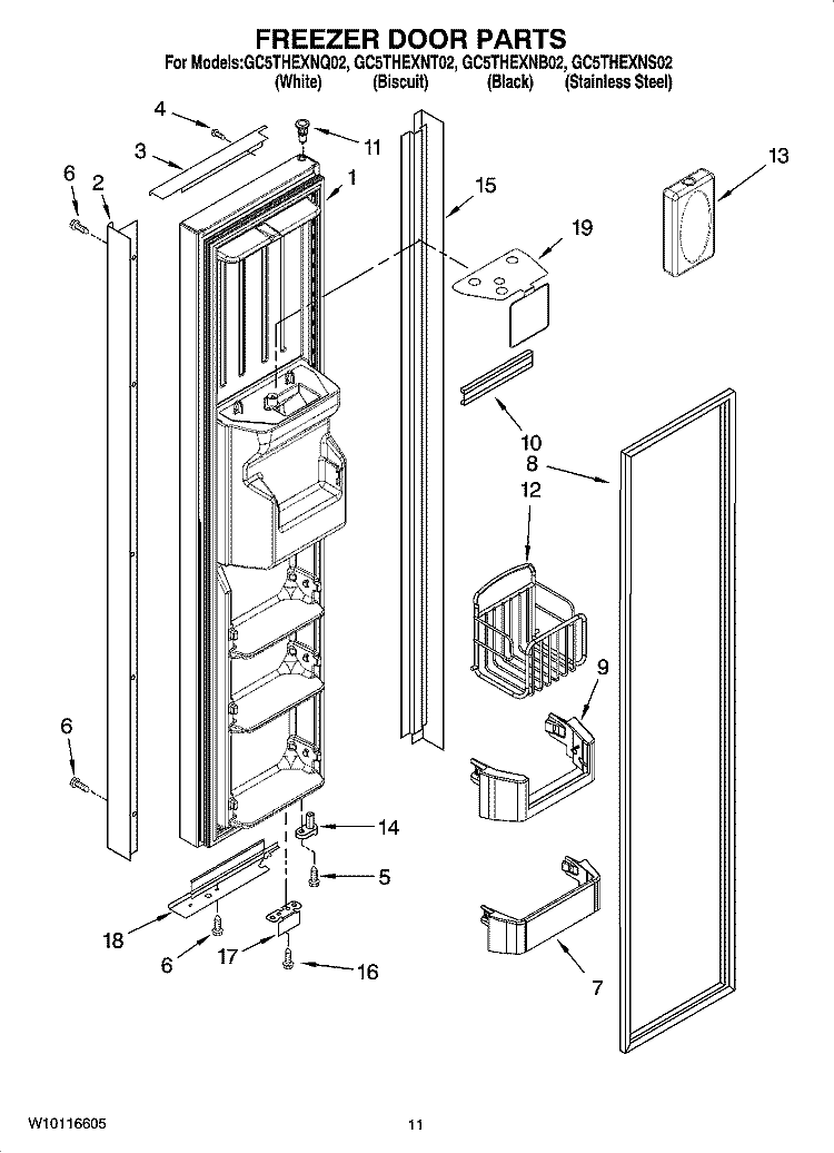 FREEZER DOOR PARTS Diagram and Parts List for GC5THEXNT02  Whirlpool Refrigerator