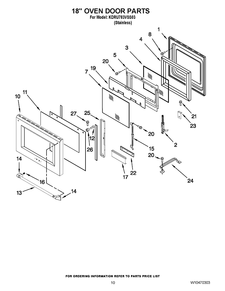 18`` OVEN DOOR PARTS Diagram and Parts List for KDRU783VSS03  KitchenAid Range