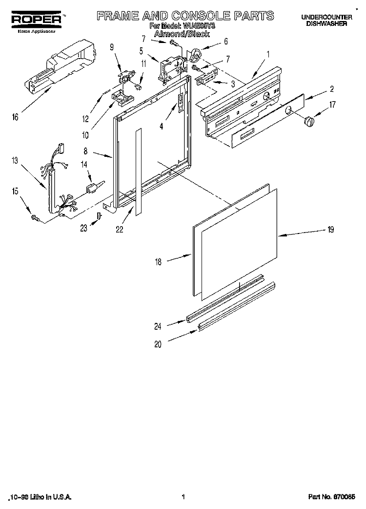 FRAME AND CONSOLE Diagram and Parts List for WU4500Y3  Roper Dishwasher