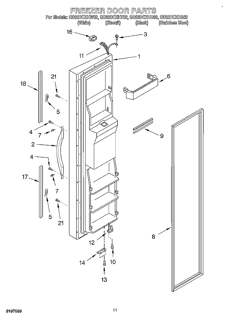 FREEZER DOOR Diagram and Parts List for GD22DCXHS02  Whirlpool Refrigerator