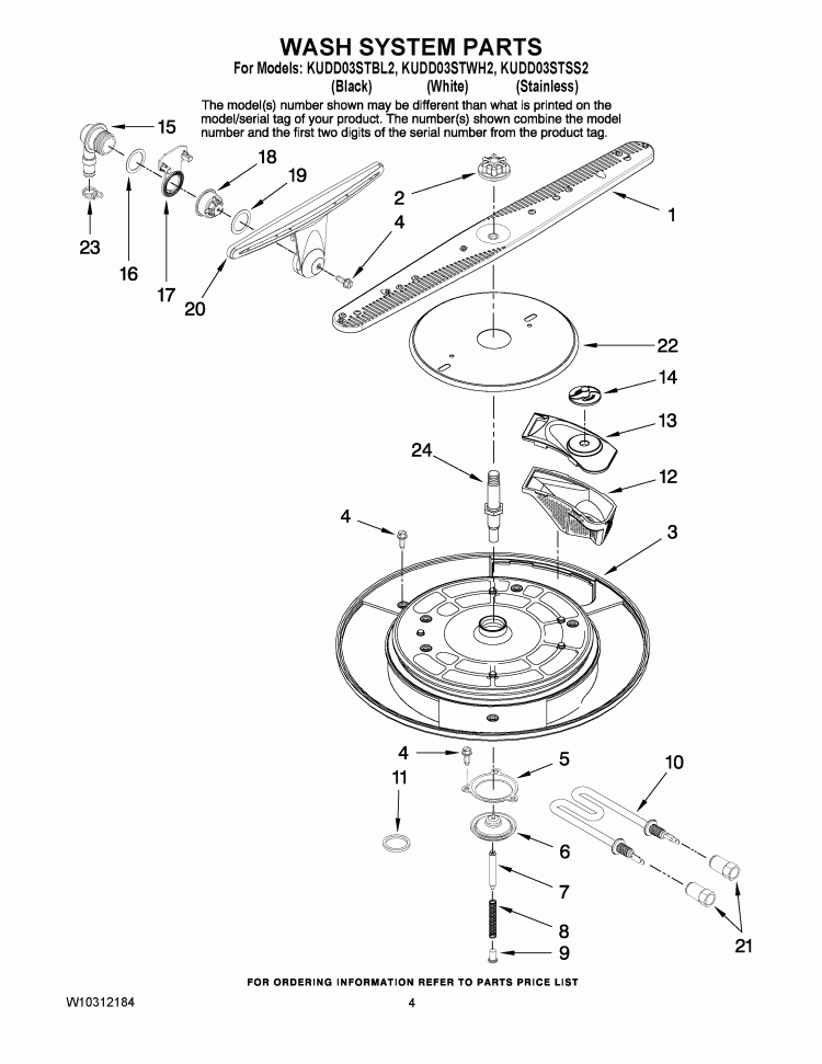 WASH SYSTEM PARTS Diagram and Parts List for KUDD03STBL2  KitchenAid Dishwasher