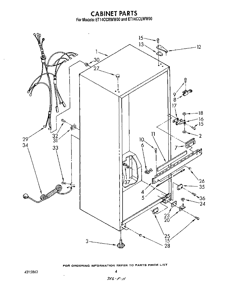 CABINET Diagram and Parts List for ET14CCRWW00  Whirlpool Refrigerator