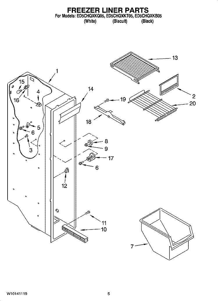 FREEZER LINER PARTS Diagram and Parts List for ED5CHQXKQ05  Whirlpool Refrigerator