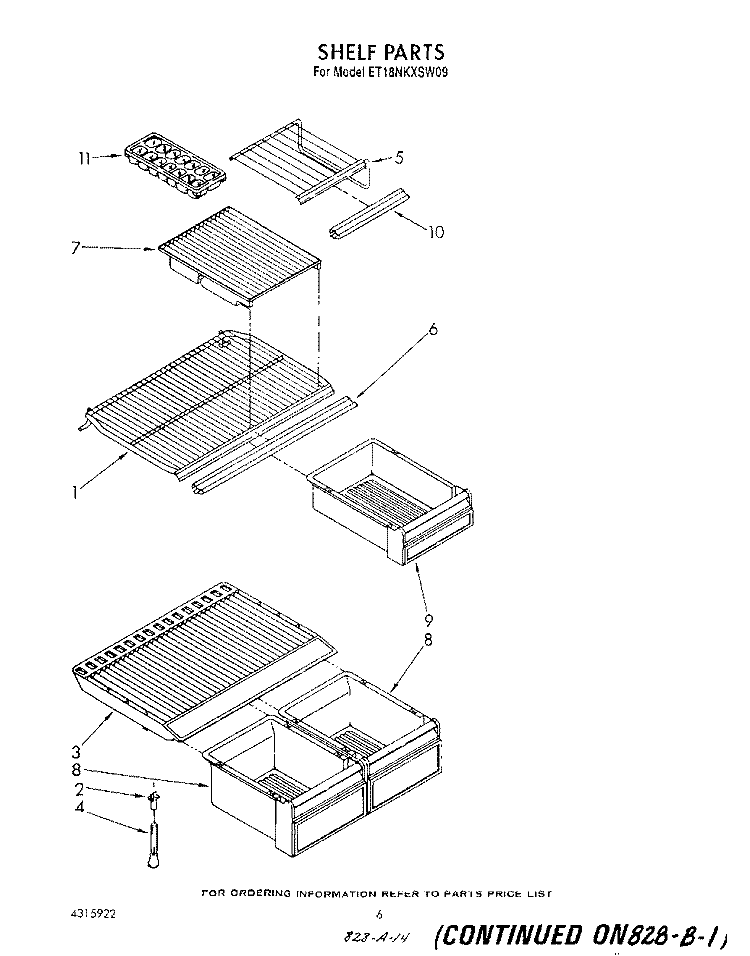 SHELF Diagram and Parts List for ET18NKXSW09  Whirlpool Refrigerator