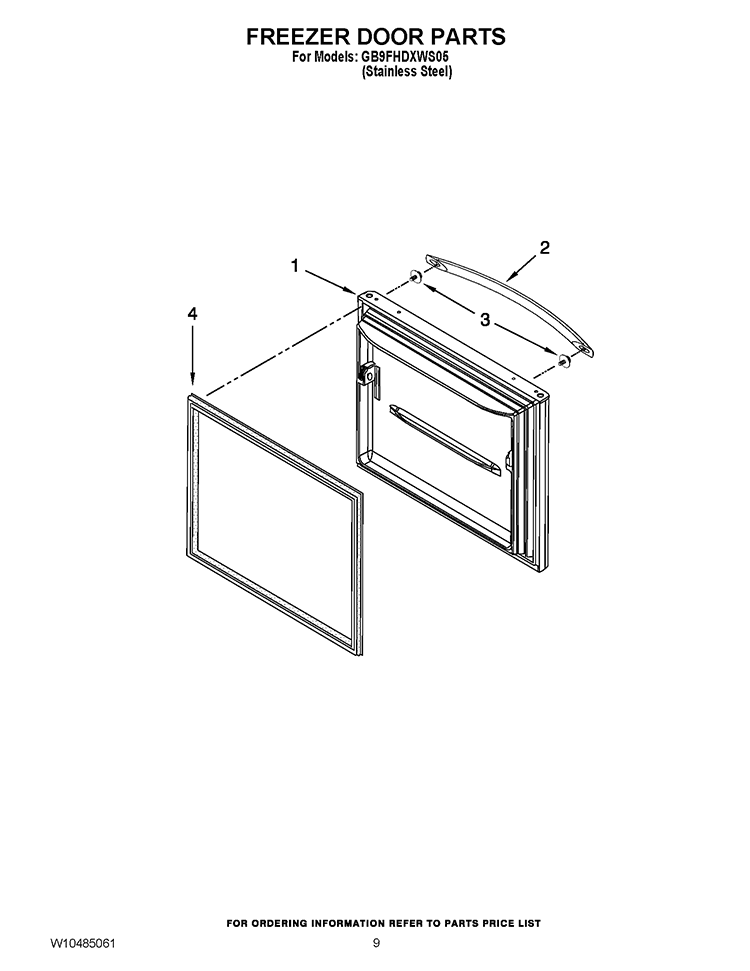 FREEZER DOOR PARTS Diagram and Parts List for GB9FHDXWS05  Whirlpool Refrigerator