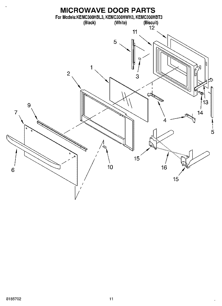 MICROWAVE DOOR, OPTIONAL Diagram and Parts List for KEMC308HBT3  KitchenAid Microwave Oven Combo