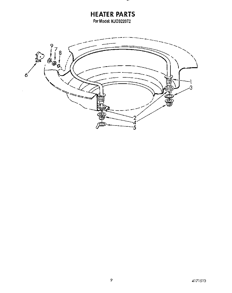 HEATER Diagram and Parts List for KUDS220T2  KitchenAid Dishwasher