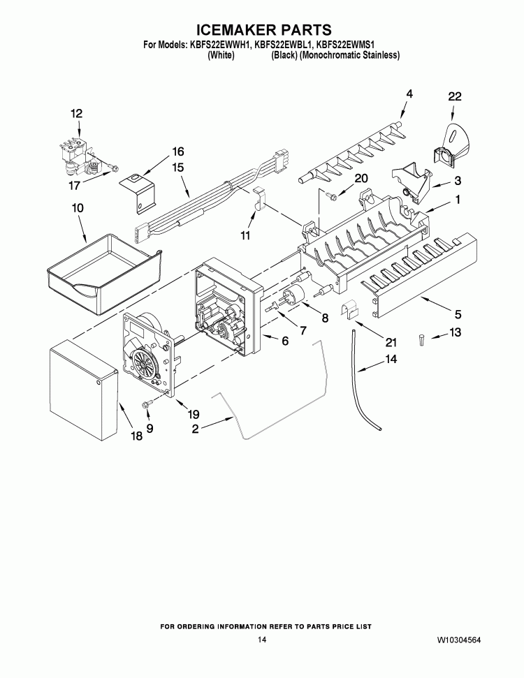 ICEMAKER PARTS Diagram and Parts List for KBFS22EWMS1  KitchenAid Refrigerator