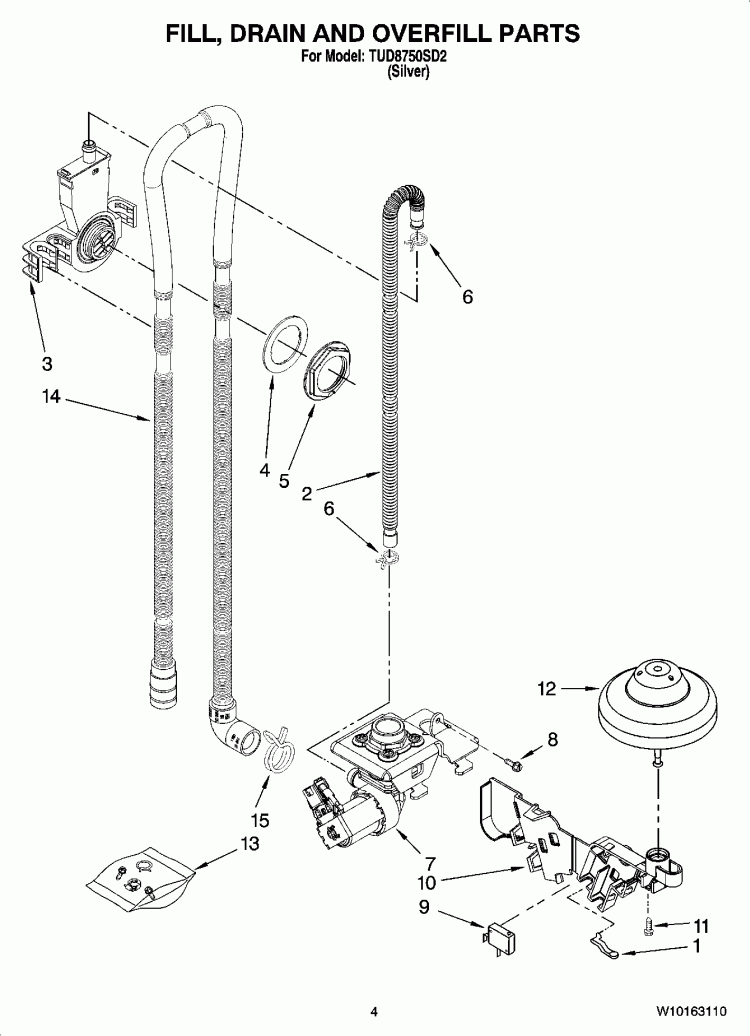 FILL, DRAIN AND OVERFILL PARTS Diagram and Parts List for TUD8750SD2  Estate Dishwasher