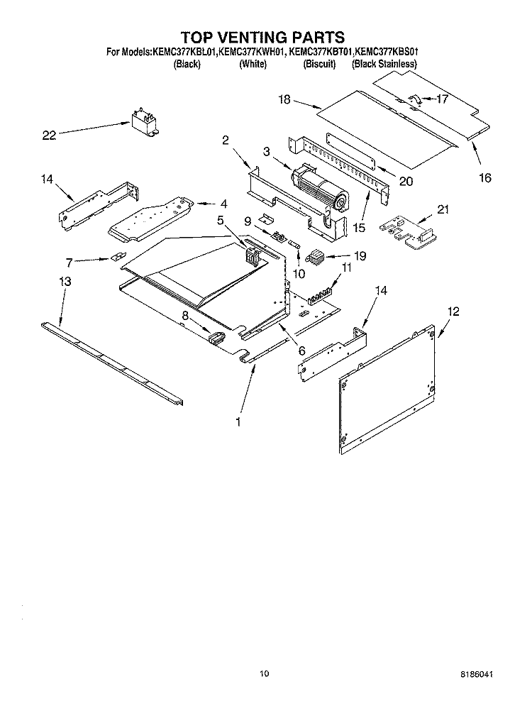 TOP VENTING PARTS Diagram and Parts List for KEMC377KWH01  KitchenAid Microwave Oven Combo