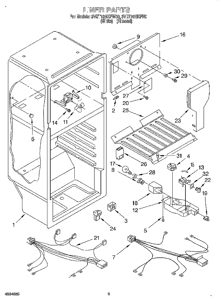 LINER, LIT/OPTIONAL Diagram and Parts List for 3VET16GKFW00  Whirlpool Refrigerator
