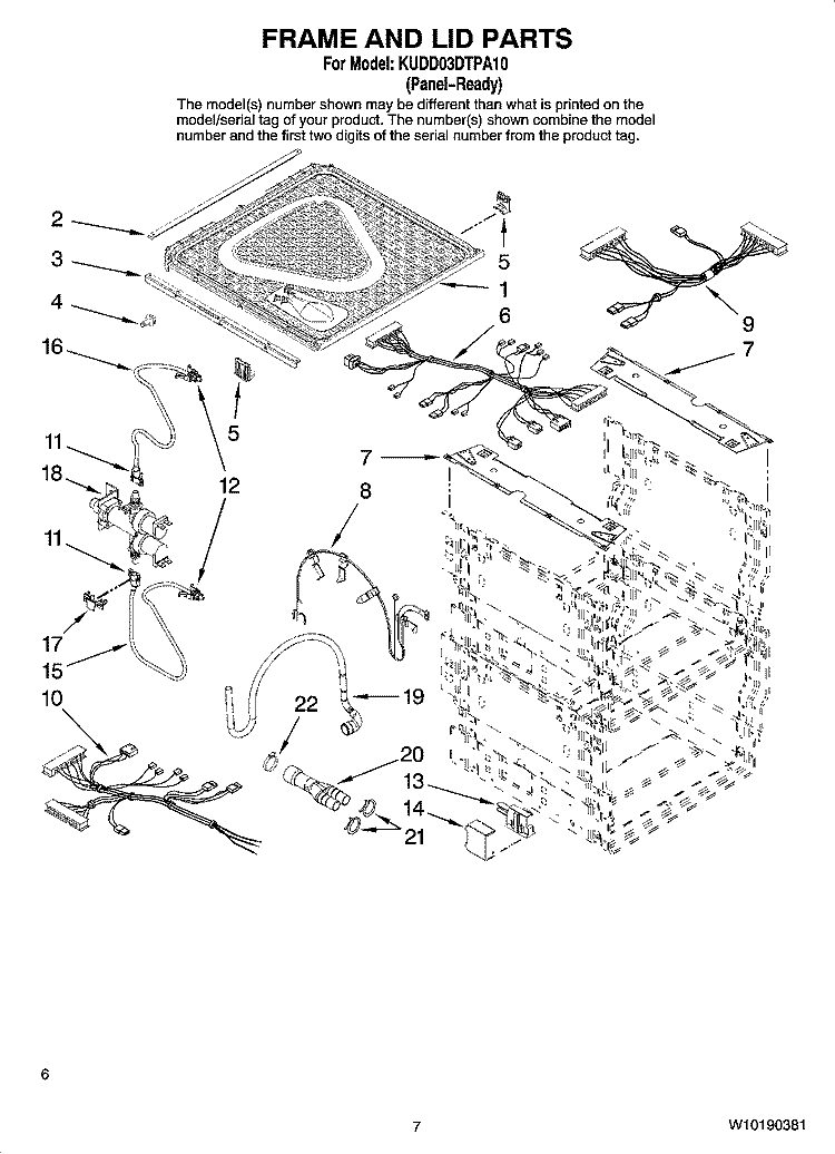 FRAME AND LID PARTS Diagram and Parts List for KUDD03DTPA10  KitchenAid Dishwasher