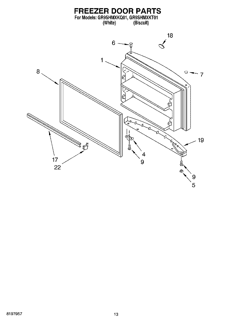 FREEZER DOOR, OPTIONAL Diagram and Parts List for GR9SHMXKQ01  Whirlpool Refrigerator