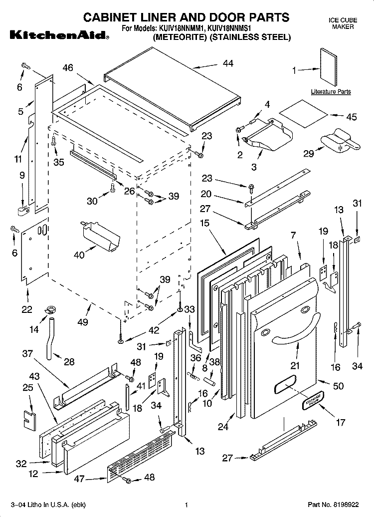 CABINET LINER AND DOOR PARTS Diagram and Parts List for KUIV18NNMS1  KitchenAid Ice Maker