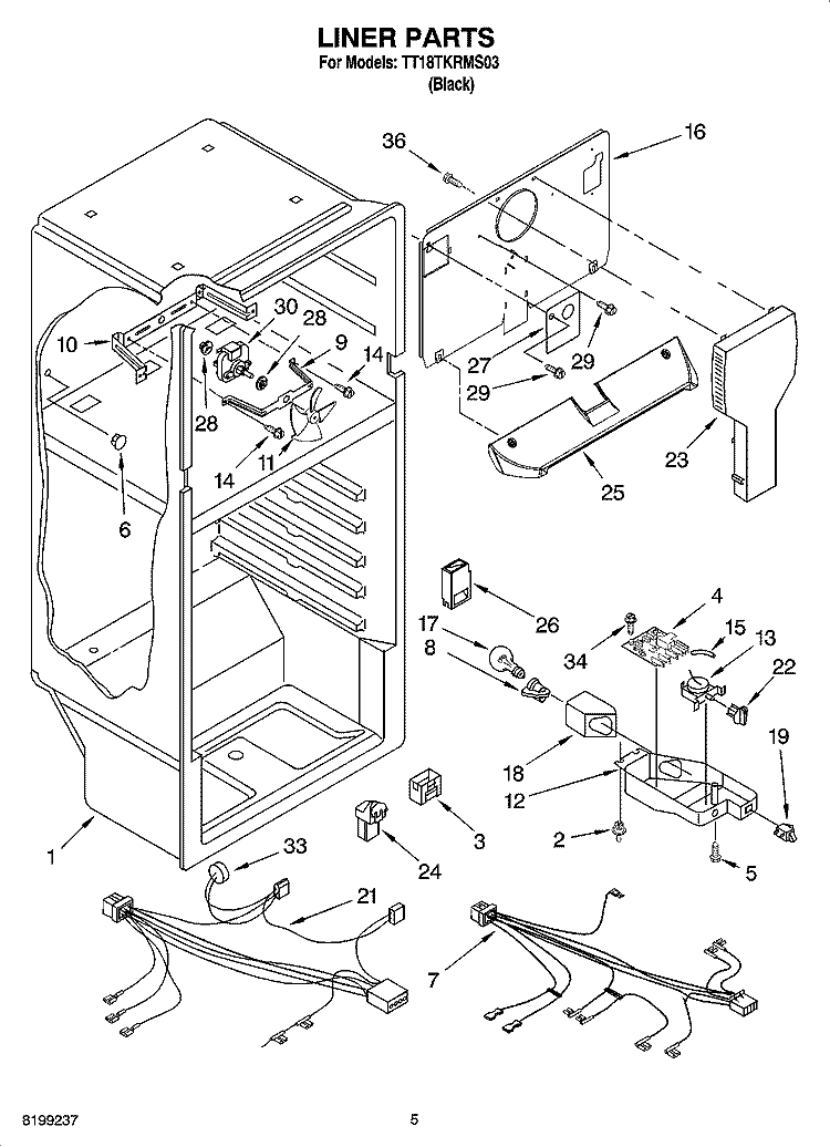 LINER PARTS Diagram and Parts List for TT18TKRMS03  Estate Refrigerator