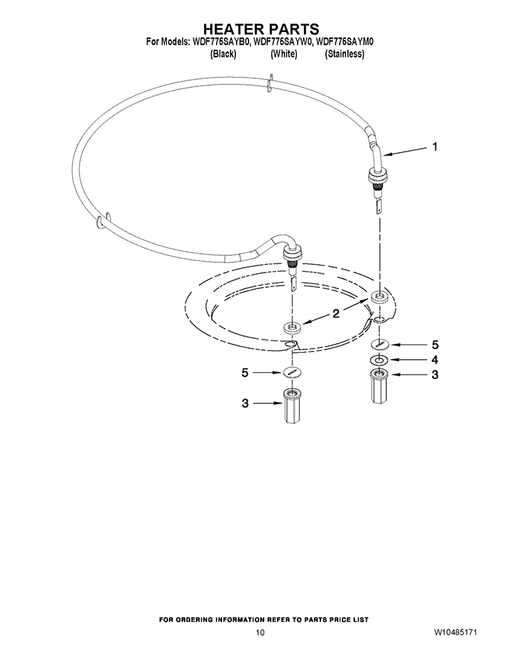 HEATER PARTS Diagram and Parts List for WDF775SAYW0  Whirlpool Dishwasher