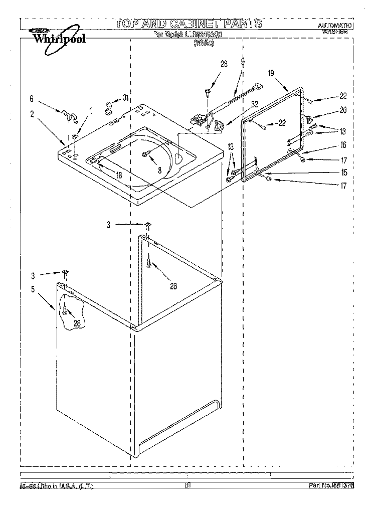 TOP AND CABINET Diagram and Parts List for LLR9245AQ0  Whirlpool Washer