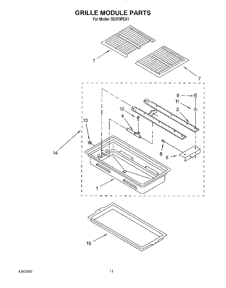 GRILLE MODULE Diagram and Parts List for SS373PEX1  Whirlpool Range