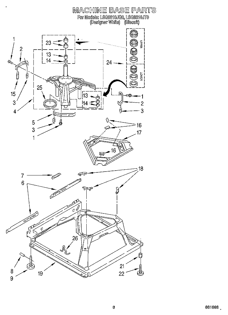 MACHINE BASE Diagram and Parts List for LSQ9610JT0  Whirlpool Washer