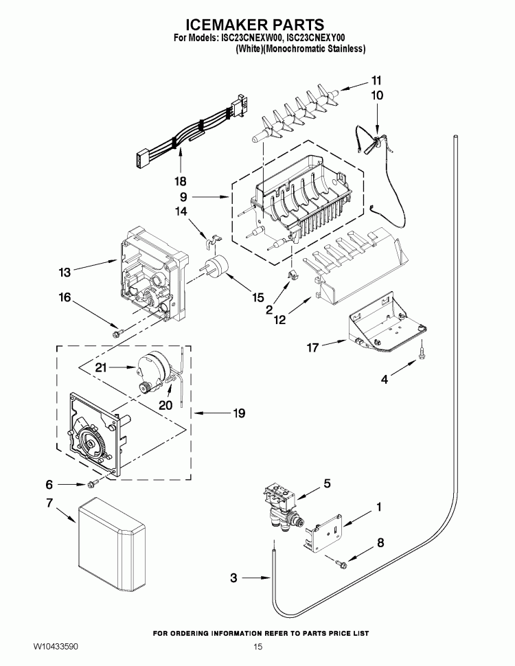 ICEMAKER PARTS Diagram and Parts List for ISC23CNEXW00  Whirlpool Refrigerator
