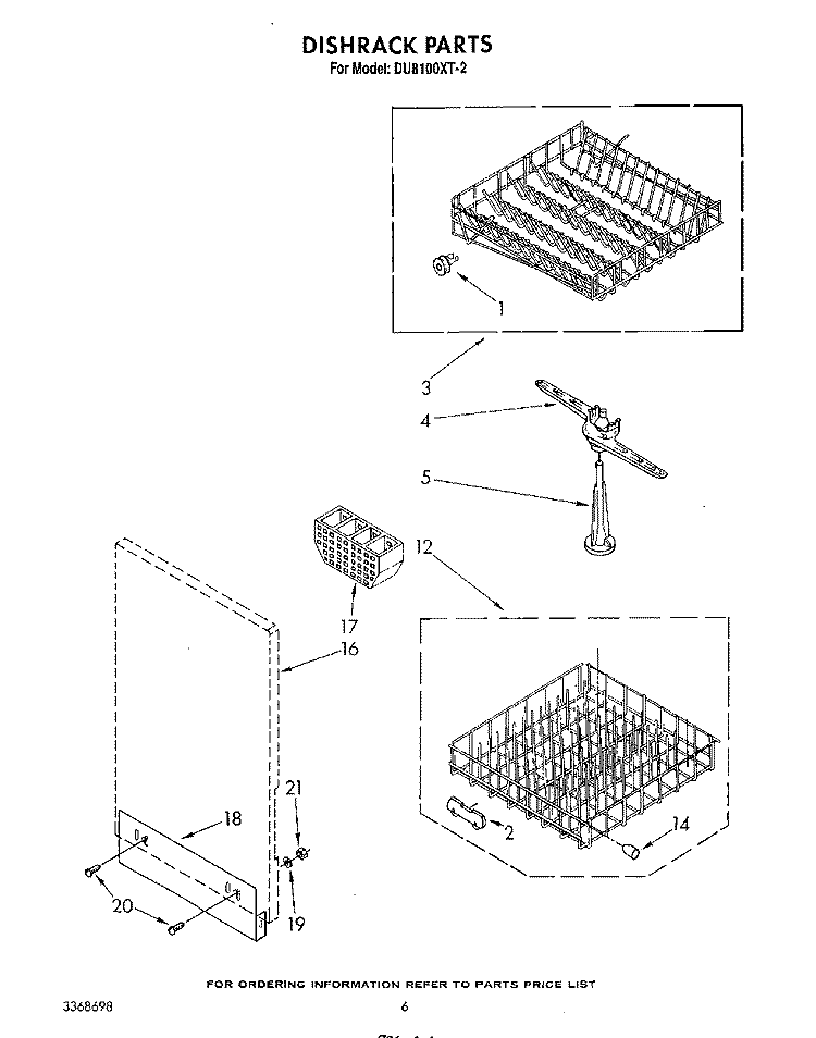 DISHRACK Diagram and Parts List for DU8100XT2  Whirlpool Dishwasher